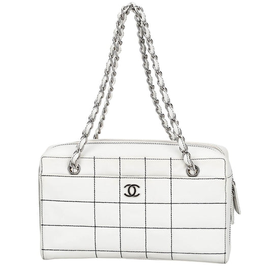 CHANEL CC Wild Stitch Vintage Quilted Bowler Hand Bag Tote Lambskin
