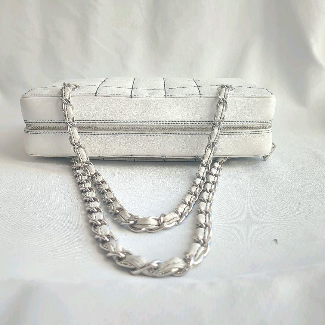 CHANEL CC Wild Stitch Vintage Quilted Bowler Hand Bag Tote Lambskin