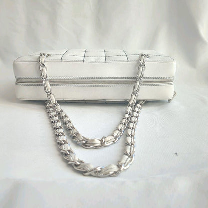CHANEL CC Wild Stitch Vintage Quilted Bowler Hand Bag Tote Lambskin