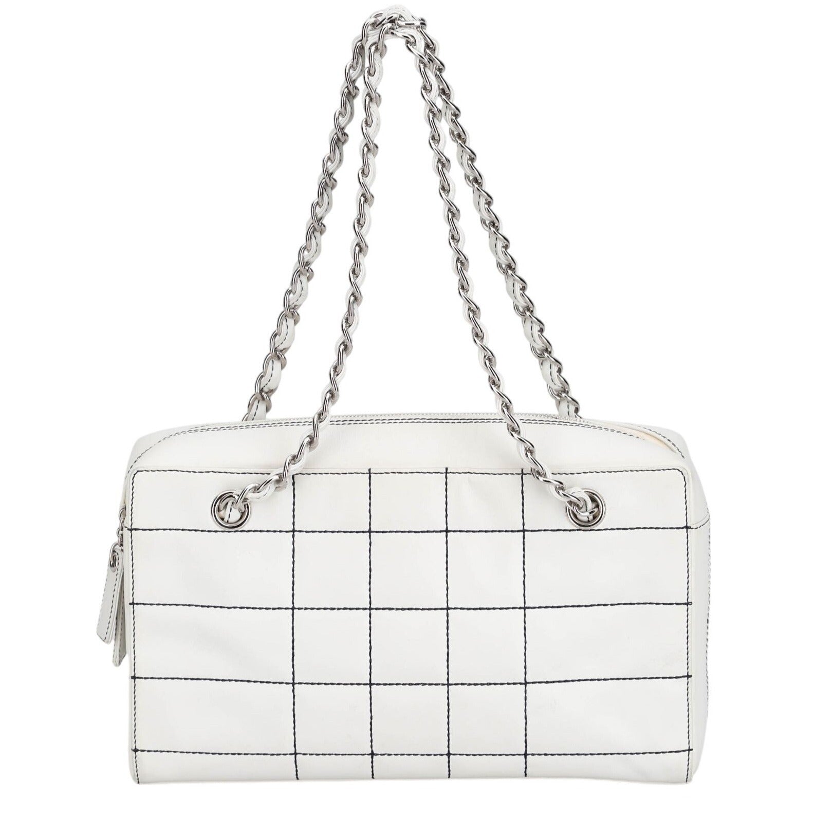 CHANEL CC Wild Stitch Vintage Quilted Bowler Hand Bag Tote Lambskin