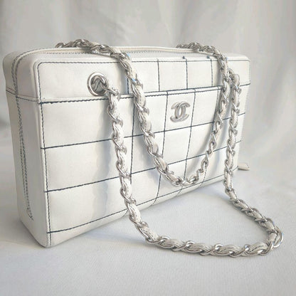 CHANEL CC Wild Stitch Vintage Quilted Bowler Hand Bag Tote Lambskin