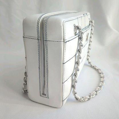 CHANEL CC Wild Stitch Vintage Quilted Bowler Hand Bag Tote Lambskin