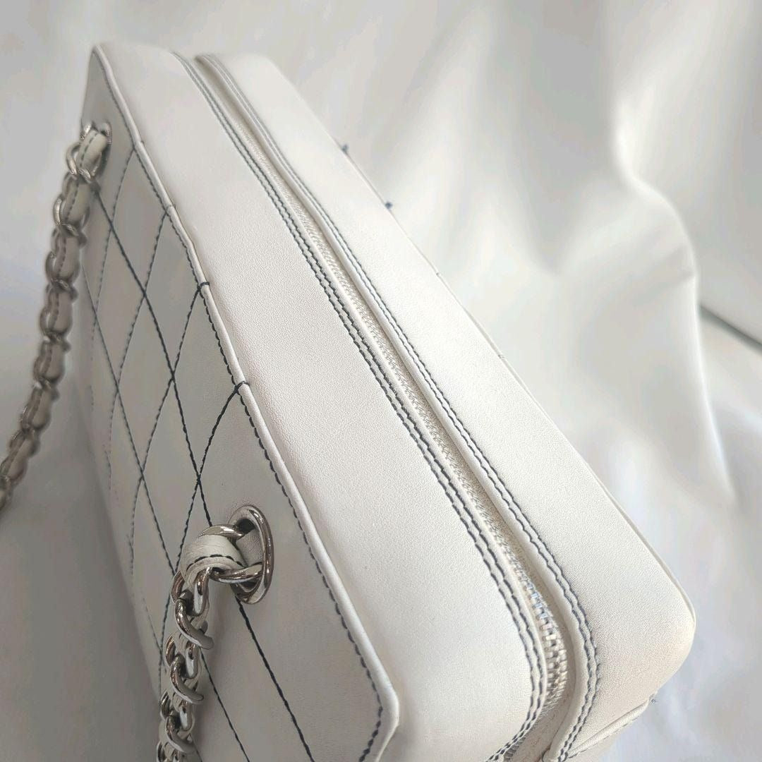 CHANEL CC Wild Stitch Vintage Quilted Bowler Hand Bag Tote Lambskin