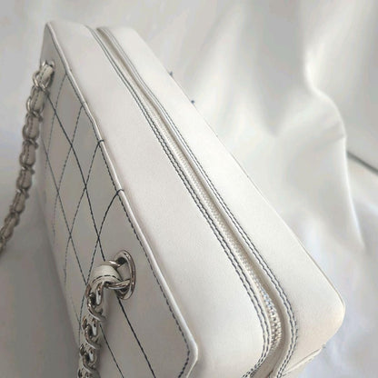 CHANEL CC Wild Stitch Vintage Quilted Bowler Hand Bag Tote Lambskin