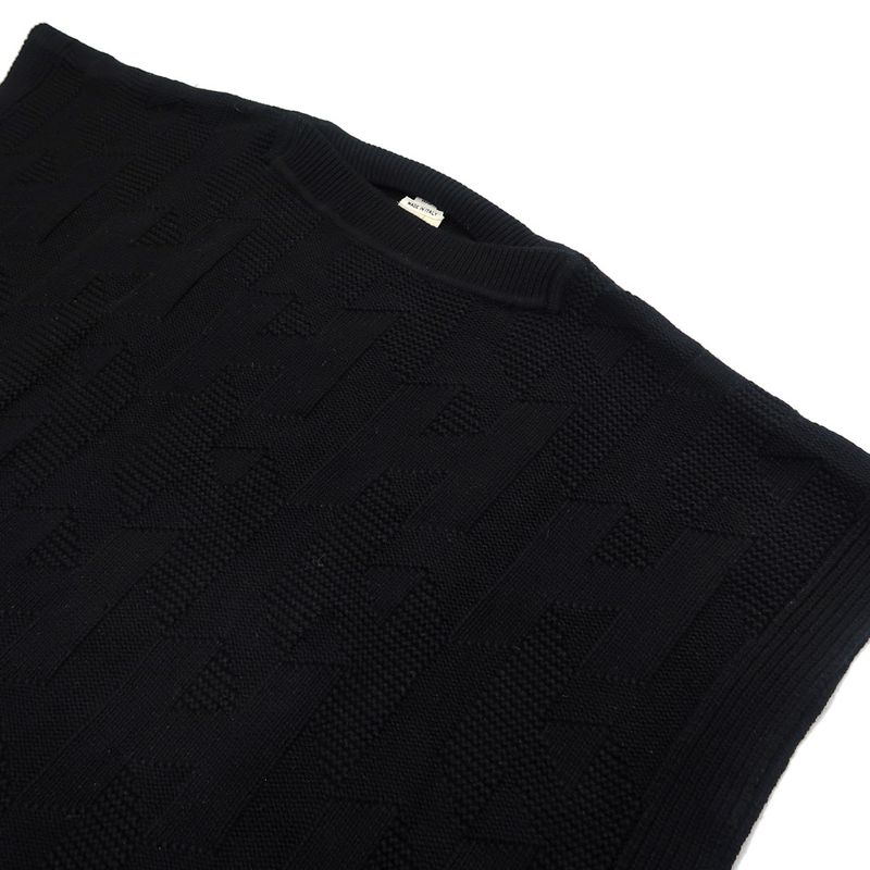 Hermes Poncho Cape H Motif 34 Black 100% Wool Knit 2904d3 Women's