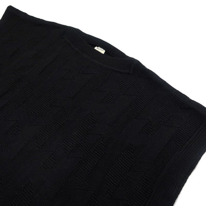 Hermes Poncho Cape H Motif 34 Black 100% Wool Knit 2904d3 Women's