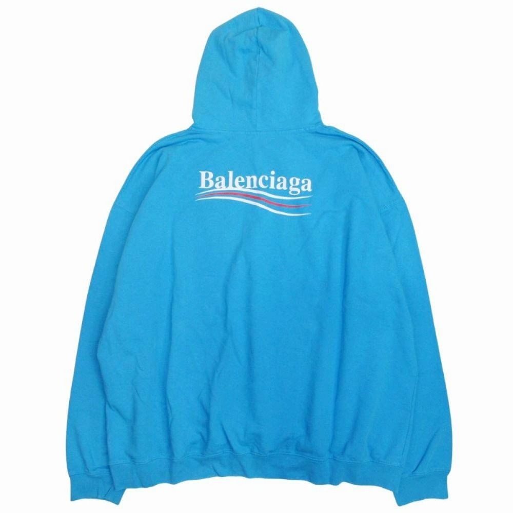 Balenciaga Political Campaign Logo Print Hoodie Sweatshirt M Blue