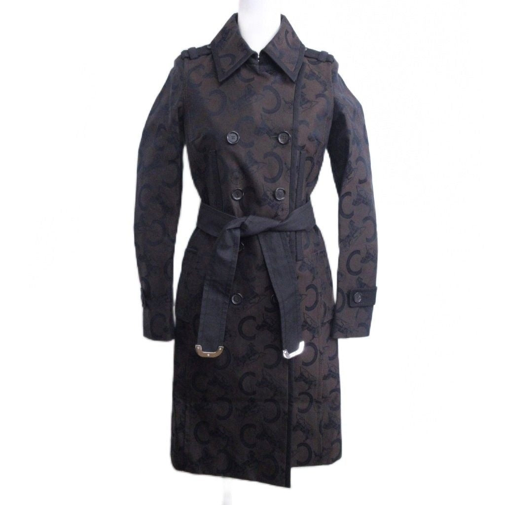 Celine C Macadam Trench Coat Carriage Pattern Logo All Over Double Long