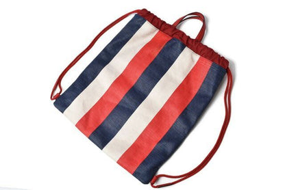 Gucci Backpack Drawstring Gucci Stripe Canvas Leather Logo Tricolor Red Blue