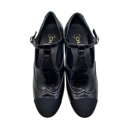 Chanel Heel Pumps Mary Jane G46443 37 1 2 Size Leather Coco Mark Black Gold