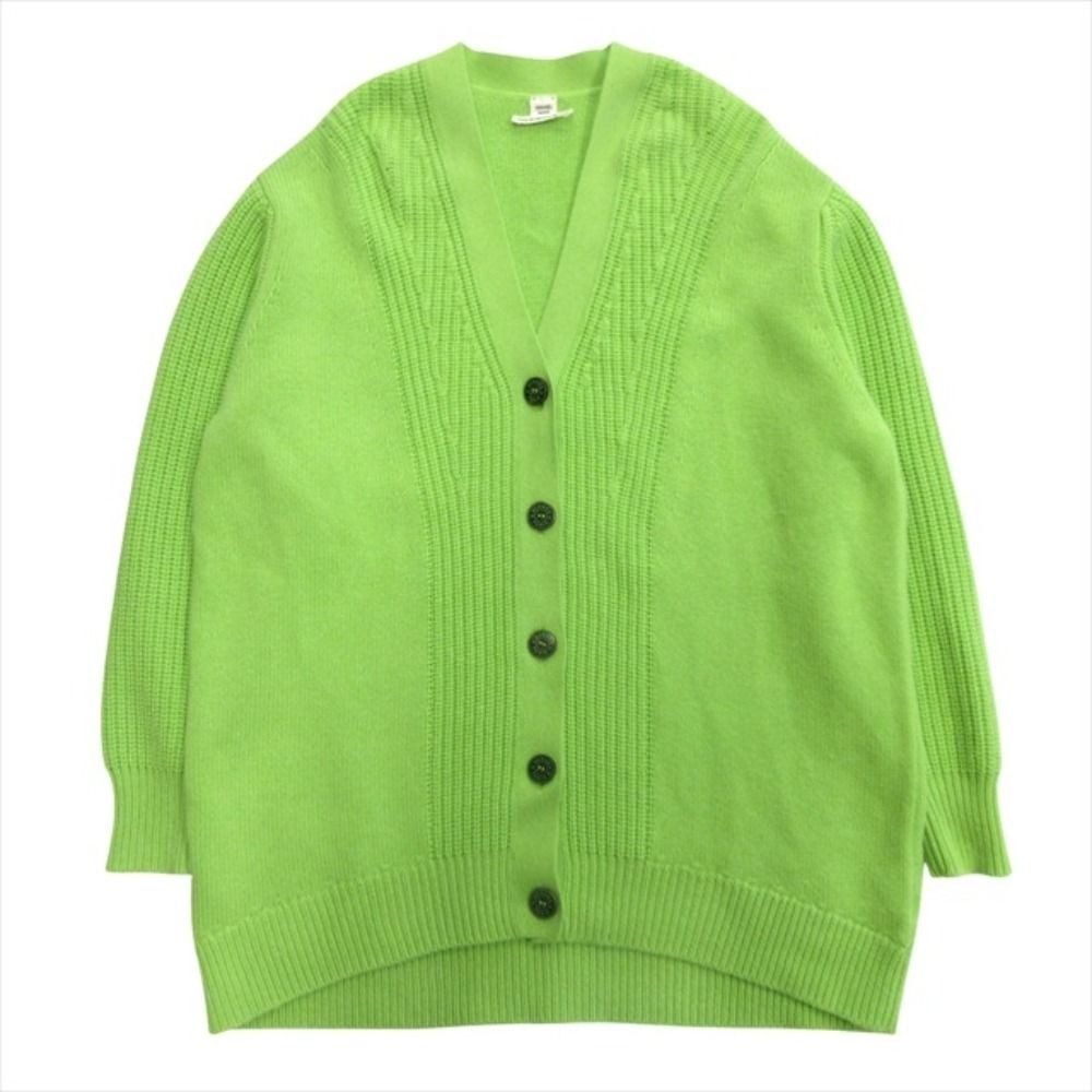 Hermes Sellier Button Oversize Cardigan Knit Sweater Cashmere Cotton 34 Green