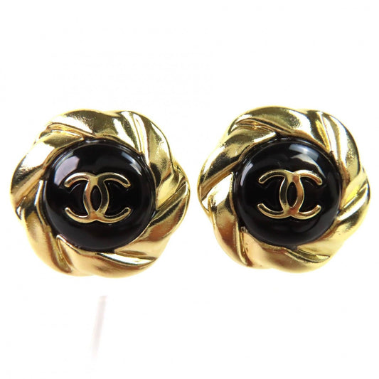 Chanel A22 A Coco Mark Earrings Accessory Gold Black