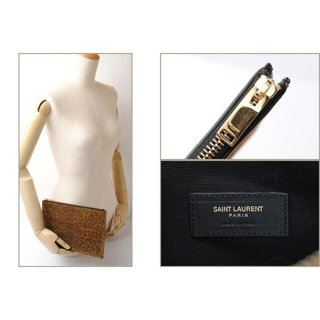 Saint Laurent Paris Clutch Bag Flap Pouch Leopard Suede Brown — view 2