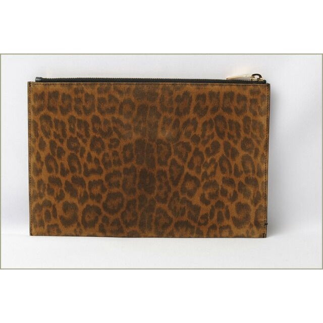 Saint Laurent Paris Clutch Bag Flap Pouch Leopard Suede Brown — view 3