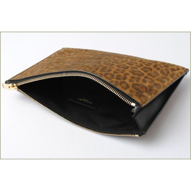 Saint Laurent Paris Clutch Bag Flap Pouch Leopard Suede Brown — view 5