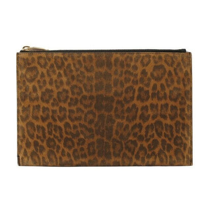 Saint Laurent Paris Clutch Bag Flap Pouch Leopard Suede Brown