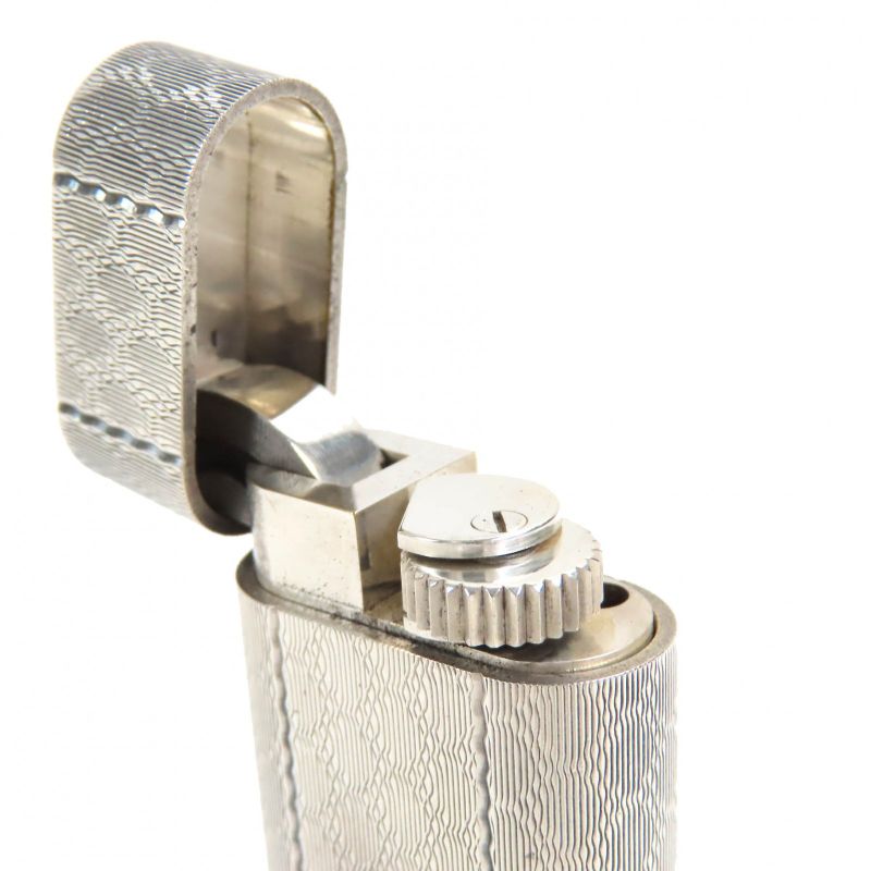 Cartier Checkered Pattern Oval Roller Type Gas Lighter Smoking