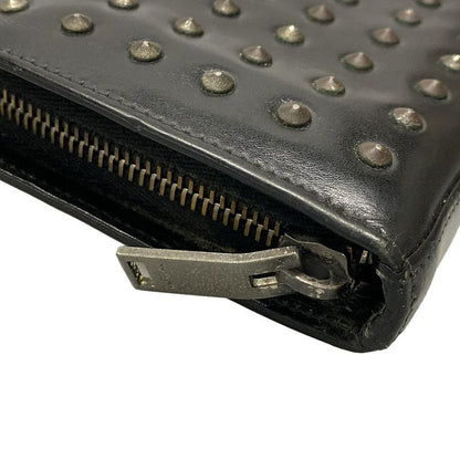 Saint Laurent Paris Long Wallet - 362760 Black Studded / Round Zipper Leather