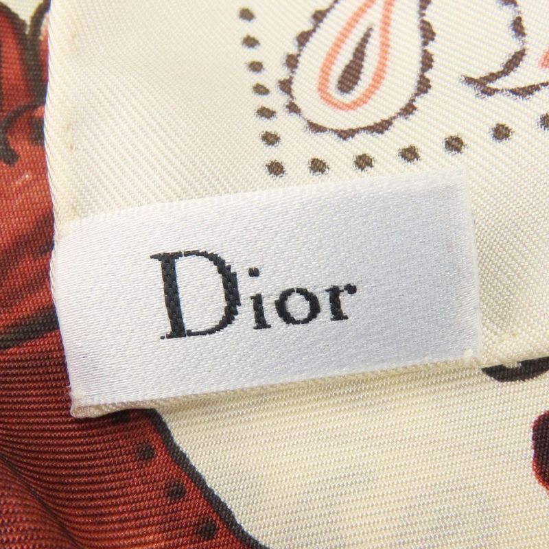 Christian Dior Scarf Silk White Red Paisley Bird Large Size Women Christian Dior