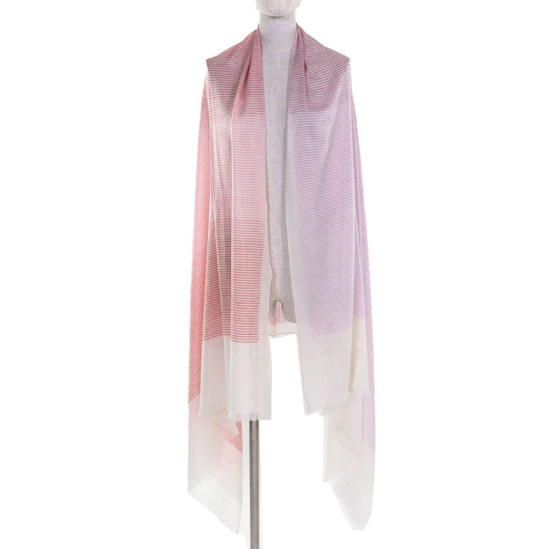 Hermes 100% Cashmere Multistripe Multicolor Mini Fringe Large Shawl Scarf