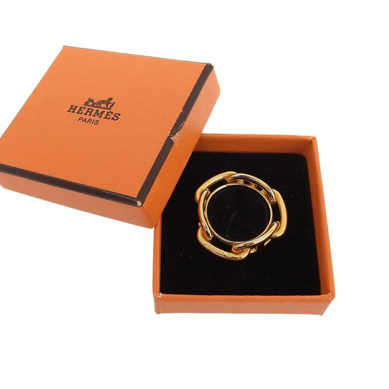 Hermes Lugate Chaine D'ancre Scarf Ring Gold With Box Ladies Large