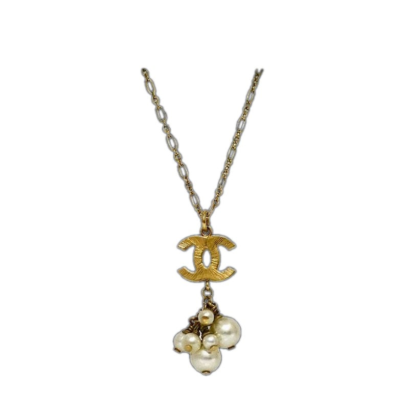 Chanel Necklace Gold White CC Logo Pearl