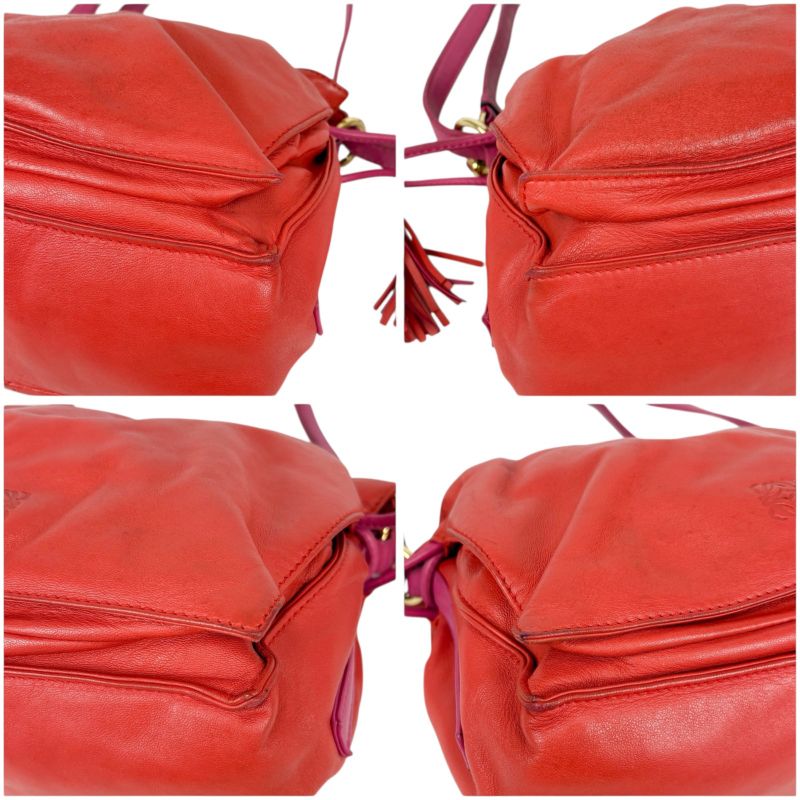 Loewe Flamenco Shoulder Bag Nappa Leather Anagram Logo Pink Red Tassel 2WAY
