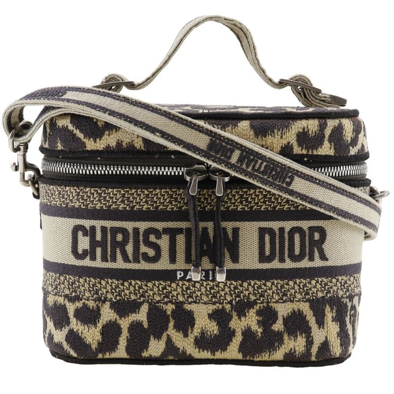 [dior] Christian Dior Vanity 2WAY Shoulder Leopard Canvas Beige Ladies Handbag