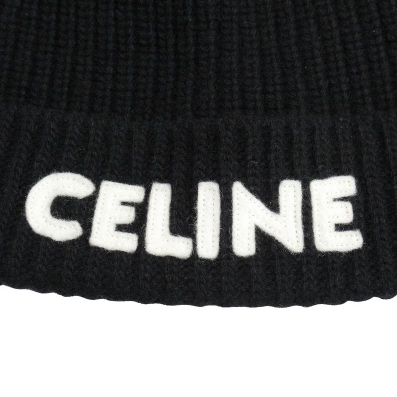 Celine Triomphe Crochet Bucket Hat 100% Cashmere Knit Size Tu Black Men's