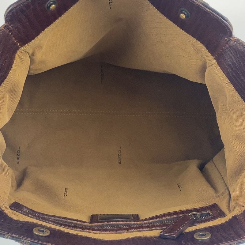 Fendi Zucca Pattern Etnico Brown Canvas/leather Shoulder Bag Handbag Tote Bag
