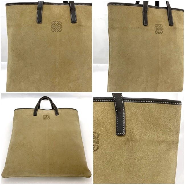 Loewe Tote Bag Beige Brown Anagram Excellent Condition Suede Leather