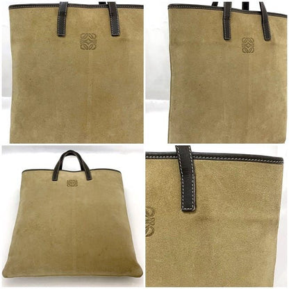 Loewe Tote Bag Beige Brown Anagram Excellent Condition Suede Leather