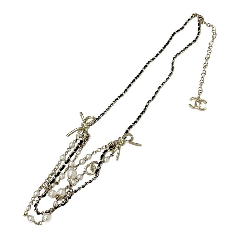 Chanel Necklace Pendant Choker Gold Coco Mark Ribbon Rhinestone