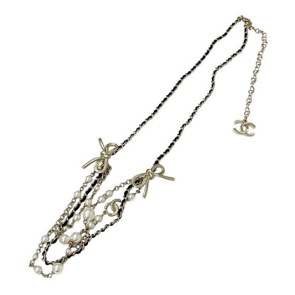 Chanel Necklace Pendant Choker Gold Coco Mark Ribbon Rhinestone