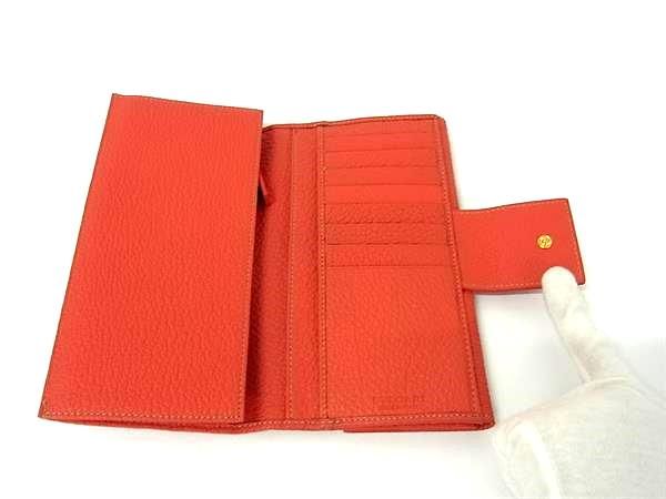Bvlgari Leather Bifold Long Wallet Billfold Coin Purse Men's Women's Orange