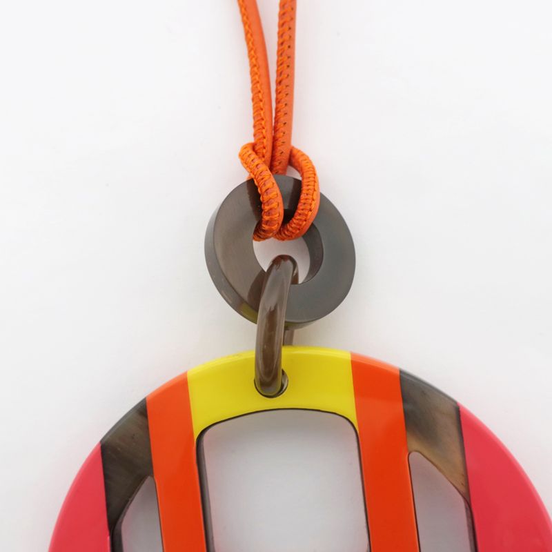 Hermes Necklace H Equipe Buffalo Horn Multicolor Pink Pendant Accessory