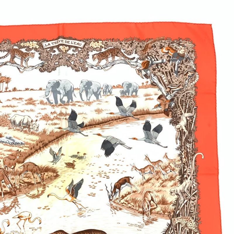 Hermes LA Treve DE LEAU Water Truce Carre 90 Scarf Large Tiger Taiga Animal