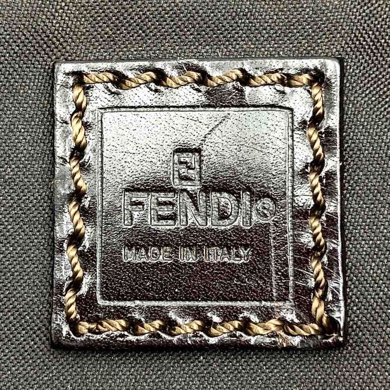 Fendi 71 15978 Tote Shopping Bag Zucca Nylon Canvas Vintage Leather Brown Khaki