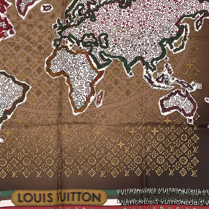 Louis Vuitton Scarf Silk Monogram Map Pattern Brown