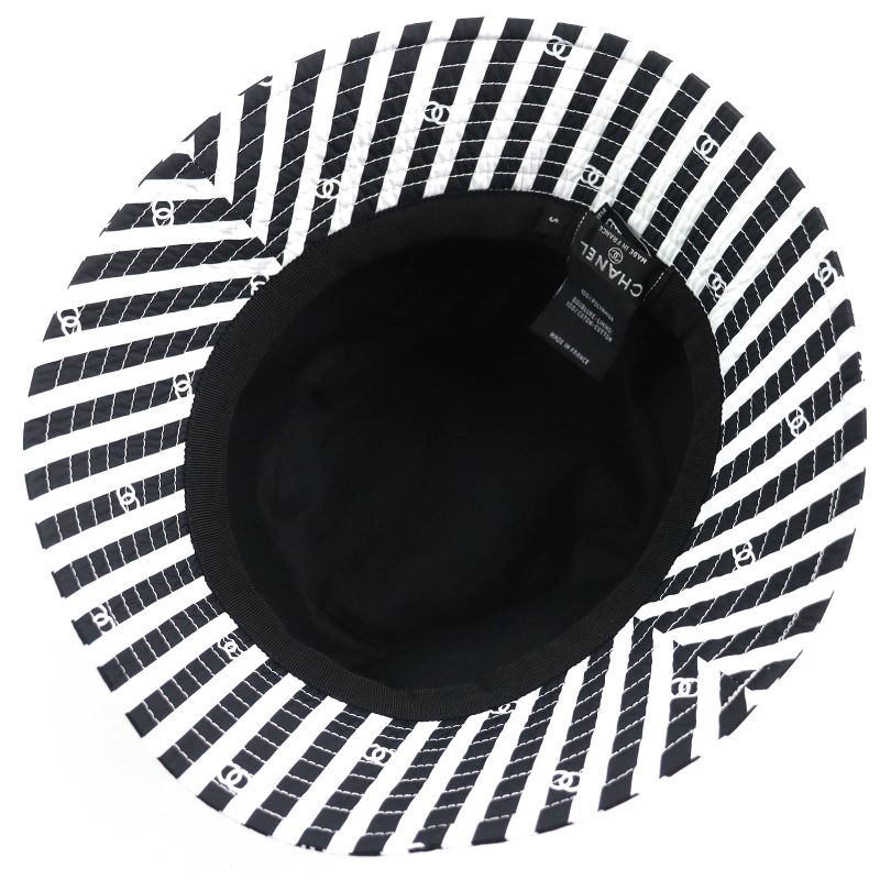 CHANEL 24SS Aa9874 Coco Beach Coco Mark Striped Bucket Hat Black White S Made