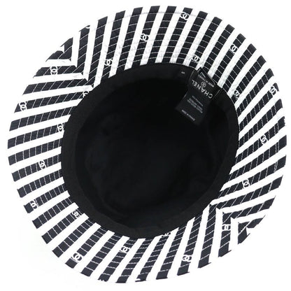 CHANEL 24SS Aa9874 Coco Beach Coco Mark Striped Bucket Hat Black White S Made