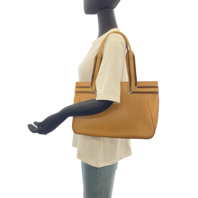 Gucci Sherry Beige Brown Silver Hardware Leather 73983 Tote Bag Shoulder Bag