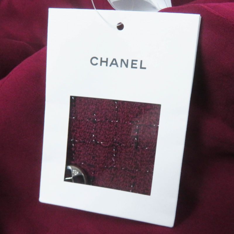 CHANEL 22AW 22A P73183 Collarless Tweed Jacket With Coco Mark Buttons Burgundy