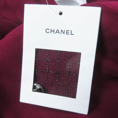 CHANEL 22AW 22A P73183 Collarless Tweed Jacket With Coco Mark Buttons Burgundy