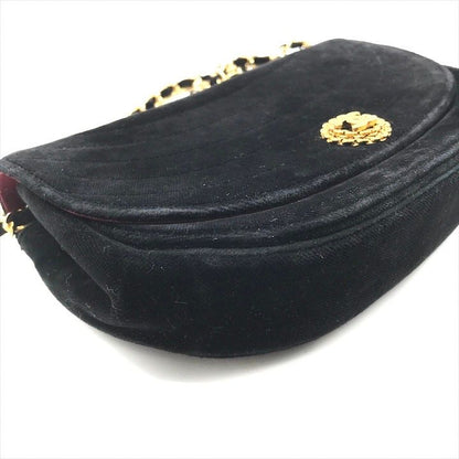 Chanel CC Logo Half Moon Velour Push Lock Chain Shoulder Bag Black