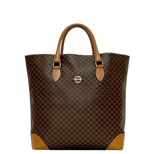 Celine Tote Bag Brown Macadam Excellent Condition A4 PVC Leather Preowned