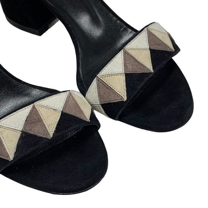 Hermes Sandals Shoes Suede Black Beige Ankle Strap