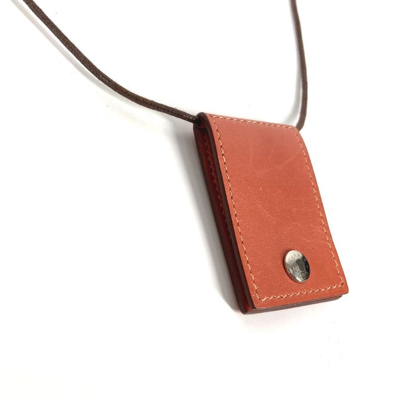 Hermes Necklace Photo Case Photo Pendant Leather Pink