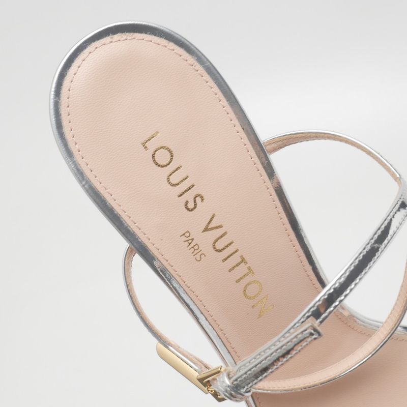 2023Louis Vuitton Sandals Size 40 LV Volt Flower Heel Ankle Strap Silver