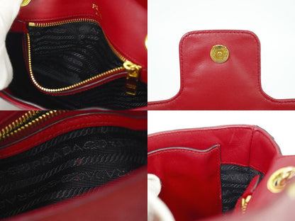 Authentic Prada Chain Shoulder Bag Pochette Leather Red 1bd193 Bag Pre-owned